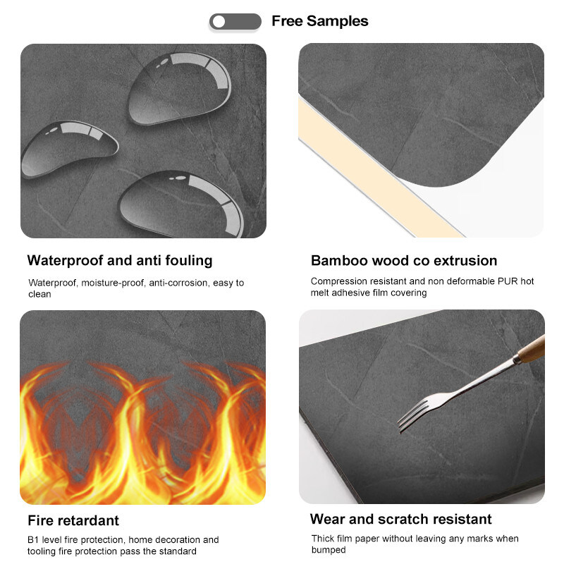 5mm / 8mm Decoración de interiores PVC Hoja de mármol de bambú Tabla de pared de carbón