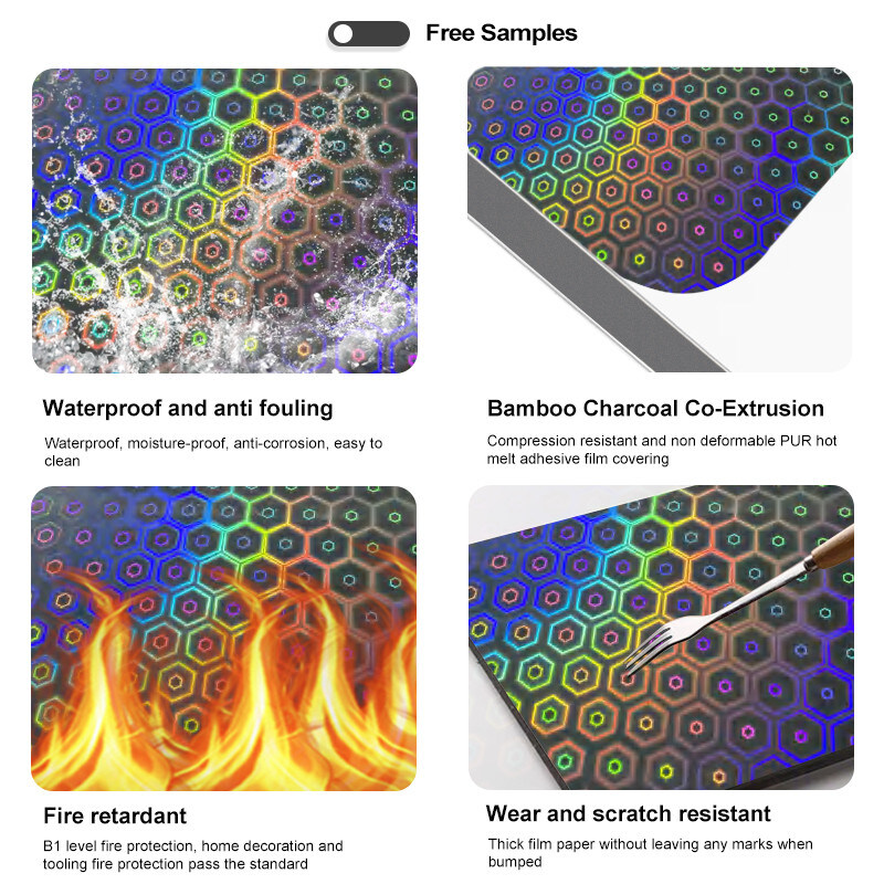 Panel de pared para decoración interior de tablero de PVC Laser& Mosaic Serie Bambú Carbón de madera