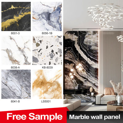 Panel de pared decorativo de textura de mármol de PET Panel de pared de PVC de chapa de madera de carbón de bambú